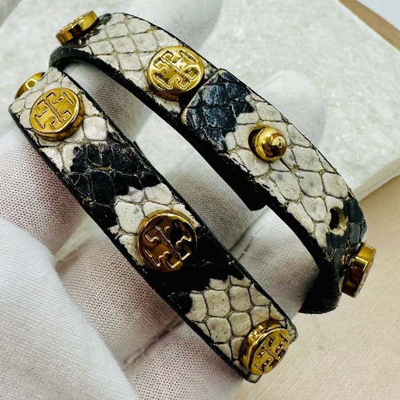 EUC Tory Burch Miller Stud Double Wrap Exotic Snakeskin Bracelet - Picture 9 of 15